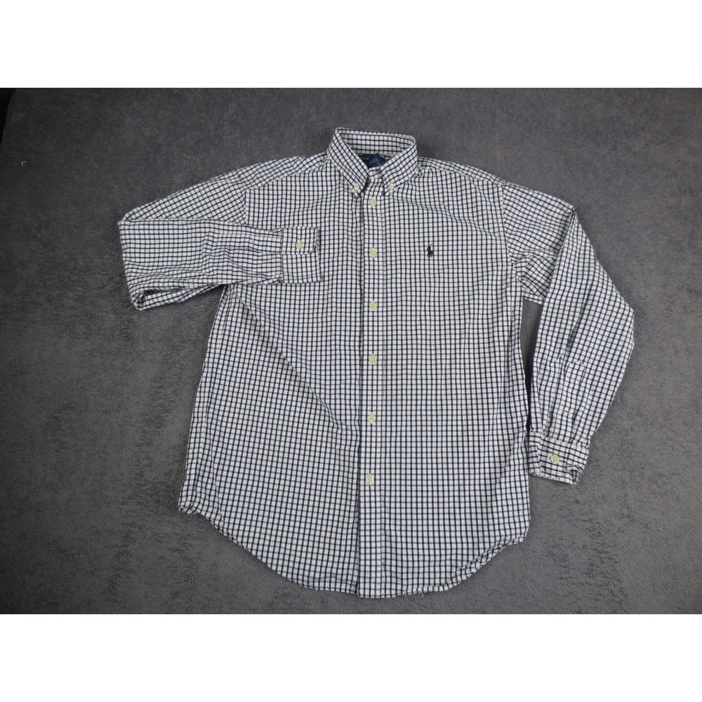 Ralph Lauren Kids Boys Navy White Gingham Check Button Down Shirt Size L Large